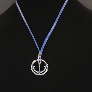 Men's Anchor & Blue Linen Cord Pendant Necklace